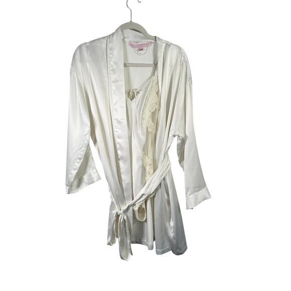 Victoria's Secret Vtg Y2K White Beaded Lace Satin Lingerie Robe Set Bride Honeym - Picture 1 of 9